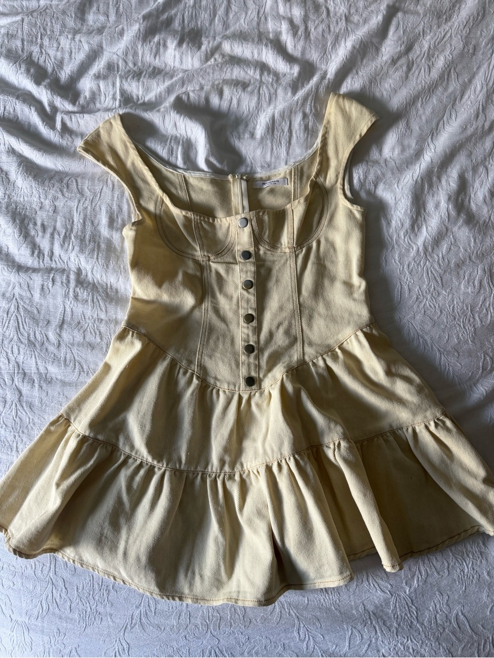 Peppermayo Pale Yellow Tiered Button Front Dress
